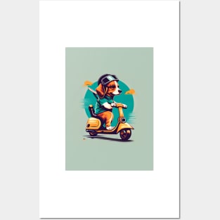 dog riding a scooter Posters and Art